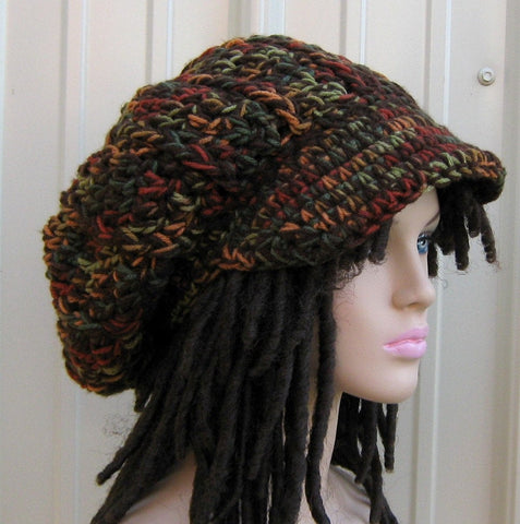 Fall colors Newsboy Cap, Visor Dread Tam Hat, Hippie Slouchy Beanie cap hat, man, woman